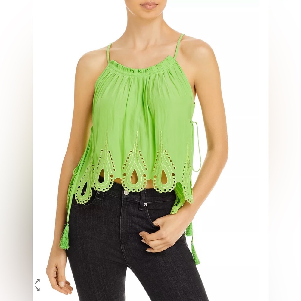Ramy Brook Lilyanne Eyelet Trim Sleeveless Top in Green